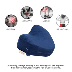 Memory Foam Knee Pillow For Sleeping, Leg Pillow For Pregnancy - Blue | For Back Pain, Side Sleepers, Sciatica & Knee Pain Relief | Knock Knee Pillow For Leg Support, Zipper Velvet Cover