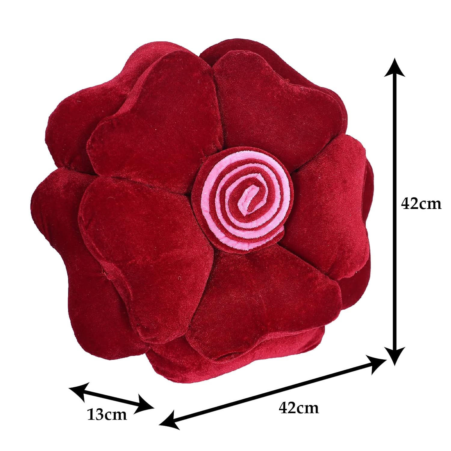 Rose Flower Shaped Pair Cushion Pillow, Soft & Decorative Cushions, Red -16 Inch | For Living Room, Bed, Sofa, Seating Area | Furniture Cushion, Washable, Perfect For Home Décor