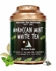 San-Cha Moroccan Mint White Tea - 25gm, 0.8 Ounce, 25 Pyramid Tea Bags | Environment Friendly, Made In Corn Fiber Cool - Low Caffeine, Richest In Antioxidants