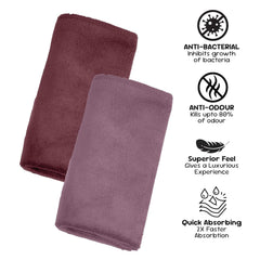 Housse Microfiber Hand Towel 800 Gsm | Premium Quality Towels Ultra Absorbent & Anti-Bacterial For Gym (Rose Taupe & Nirvana Purple) - Pack Of 4