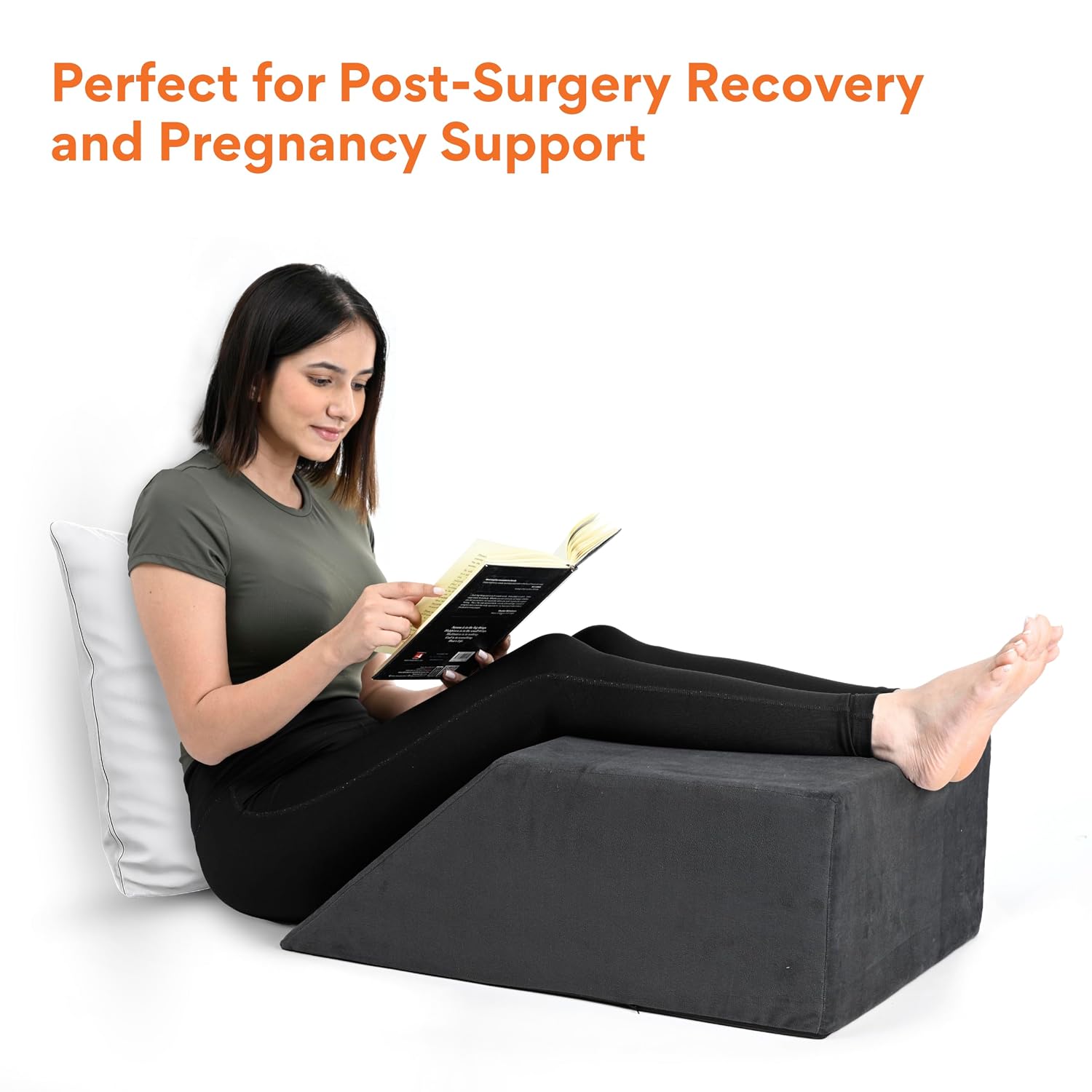 Leg Elevator Pillow, For Pain Relief, Dark Grey, Size - 26 X 20 X 10 Inch | For Leg, Hip & Knee Pain Relief | For Leg Surgery, Varicose Veins, Fracture, Phlebitis, Surgical Recovery