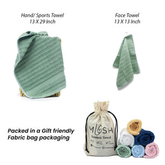 Mush 100% Bamboo Face & Hand Towel 450 Gsm | Ultra Soft, Absorbent, Quick Dry Towels For Facewash, Gym, Pool, Sports, & Travel - Olive Green (Pack Of 2)