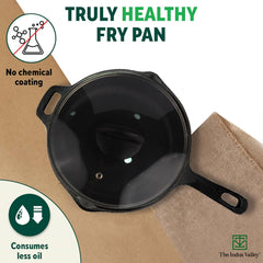 Super Smooth Black Cast Iron Fry Pan Or Skillet With Glass Lid - Small, 20.3cm, 8 Inch, 1.3 Liters, 2.3 Kg | Induction Friendly, Nonstick, Pre-Seasoned Fry Pan, 100% Pure & Toxin Free