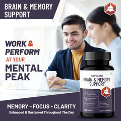 Onpharno Brain & Memory Support, For Improved Memory, Focus & Clarity, Enhance Cognitive Function, Potent Formula With Brahmi, Ginseng, Ginkgo Biloba, L- Theanine | 30 Tablets 100gm 0.2lbs