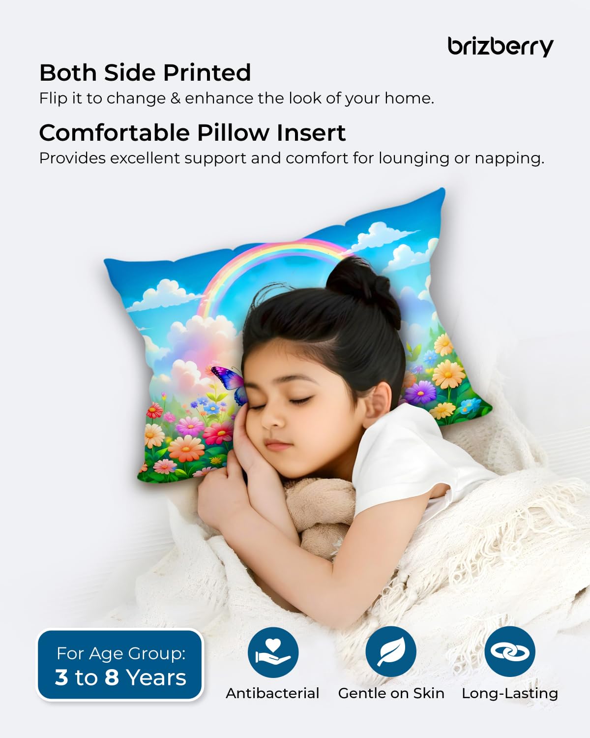 Kids Pillow Cushion With Super Soft Fabric Pillow - 12 X18 Inches | Animal & Cartoon Prints, Soft Pillow, Dual Sided Design | Multi-Purpose, Durable & Easy Care, Made In India - Design 13