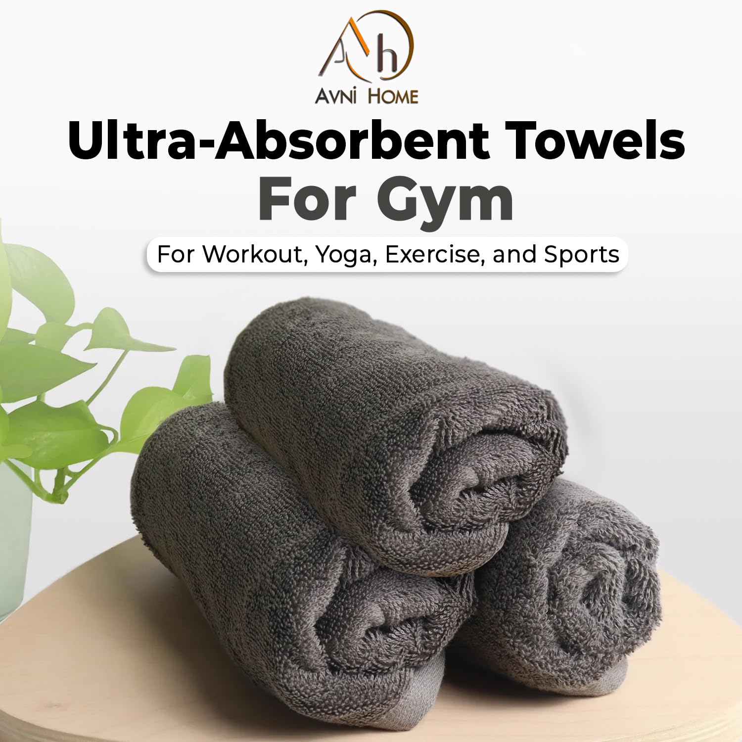 Avni Home 100% Cotton Hand Towel 300 Gsm | Ultra Soft, Absorbent, Quick Dry Towels For Facewash, Gym, Sports, Travel | Quick-Dry Fitness Towels - Pack Of 3 (Charcoal)