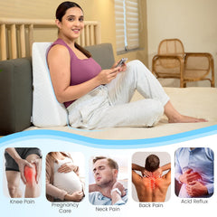 Wedge Pillow Memory Foam For Back Support, White, Wedge Medium Size - 20 X 20 X 7 Inch | Wedge Cushion Pillow, Acid Reflux, Snoring, Gerd, Leg Elevation, Pregnancy, Washable Cover