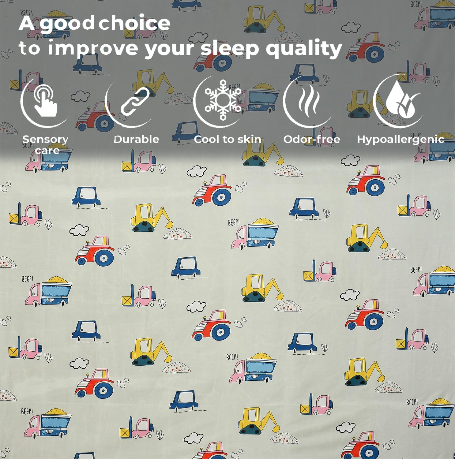 Wrinkle Free Soft Kids Double Bedsheets For King Size With 2 Pillow Cover | 90 X 95 Inches, Cream | Cartoon Printed Design | Child Bedroom Decor