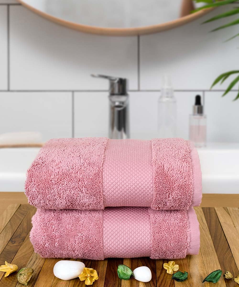 Rangoli Soft Absorbent Durable Towels Earthly Egyption Cotton Plush Oversized Small Size Bath Towel 600 Gsm (Peach)- Pack Of 2
