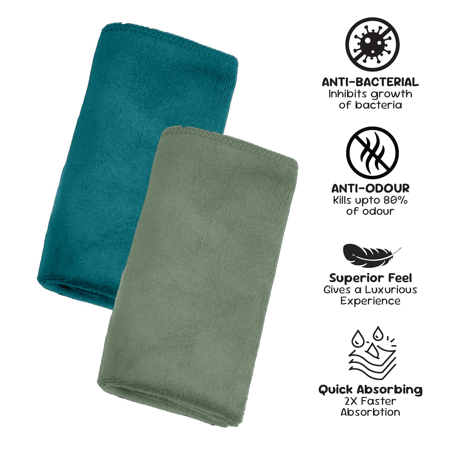 Housse Microfiber Hand Towel 400 Gsm | Premium Quality Towels Ultra Absorbent & Anti-Bacterial For Gym (Pacific Green & Lily PAD) - Pack Of 2