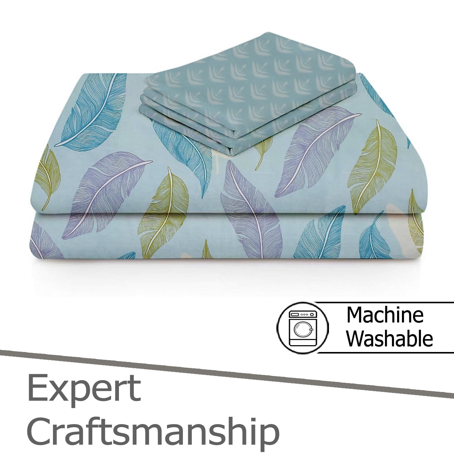 Printed King Size Bedsheet With 2 Pillow Cover - 108 X 108 Inches, Aqua | Double Bed Breathable & Wrinkle Free | All-Season Comfort Bedsheet