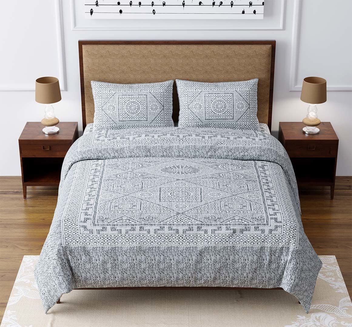 100% Cotton Jaipuri Bedsheet For King Size (90 X 103 Inches, Gray) With 2 Pillow Covers | Perfect For Everyday Use, Guest Rooms, Or Gifting On Special Occasions