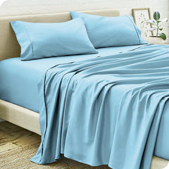 Single Size Bedsheet With 2 Matching Pillow Cover - 60 X 90 Inches, Sky Blue | Natural Breathable & Wrinkle Free | 400 Thread Count
