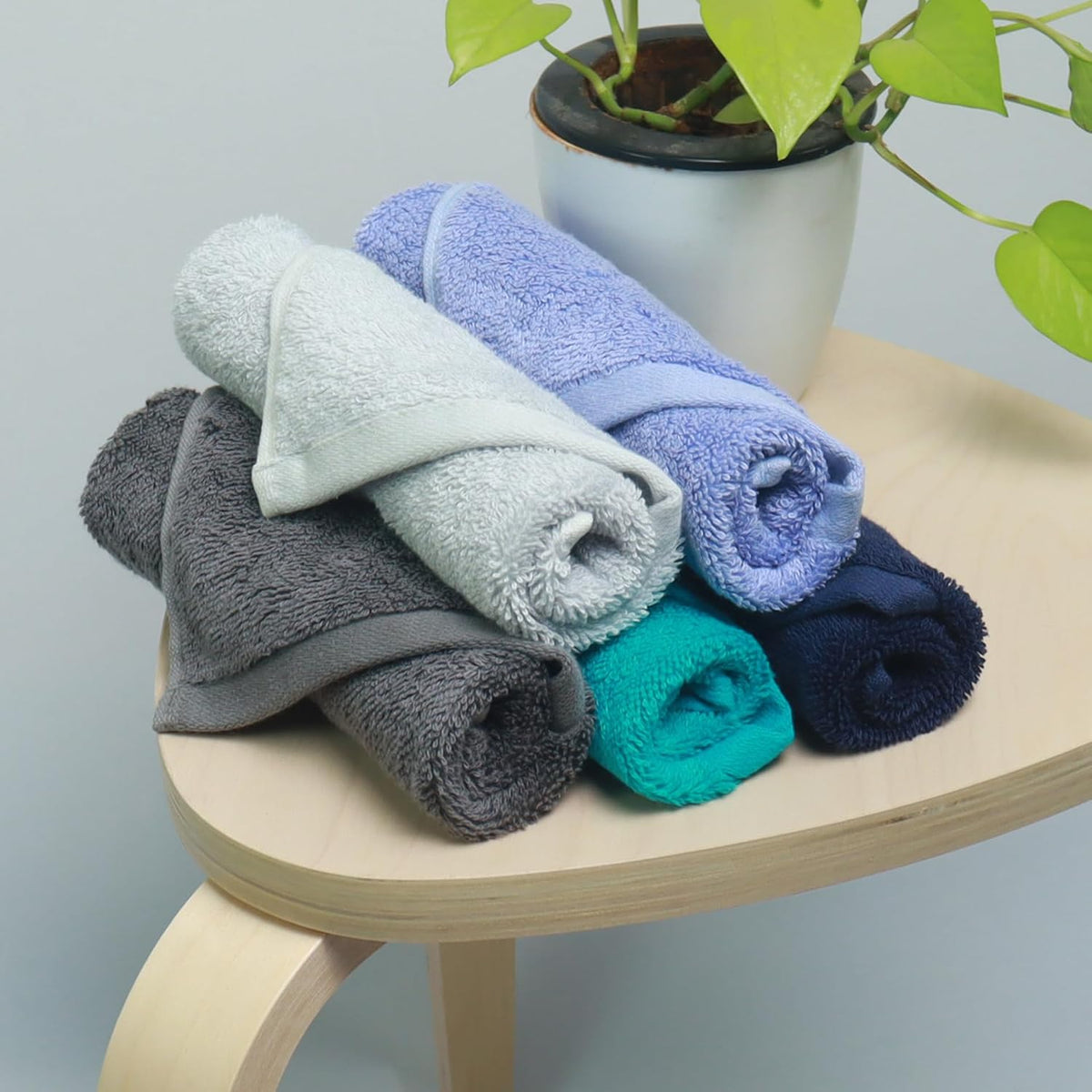 Heelium Bamboo Face Towel 900 Gsm | Ultra Absorbent & Odour-Free 3x Softer Than Cotton Towels | Pack Of 5 -Blue, Teal, Grey, Iris & Light Grey