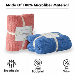 Urbanleaf Microfiber Large Bath Towel 1kg | Quick Dry Super Absorbent Bath Towel For Men & Women | Pack Of 2 (Blue & Coral)