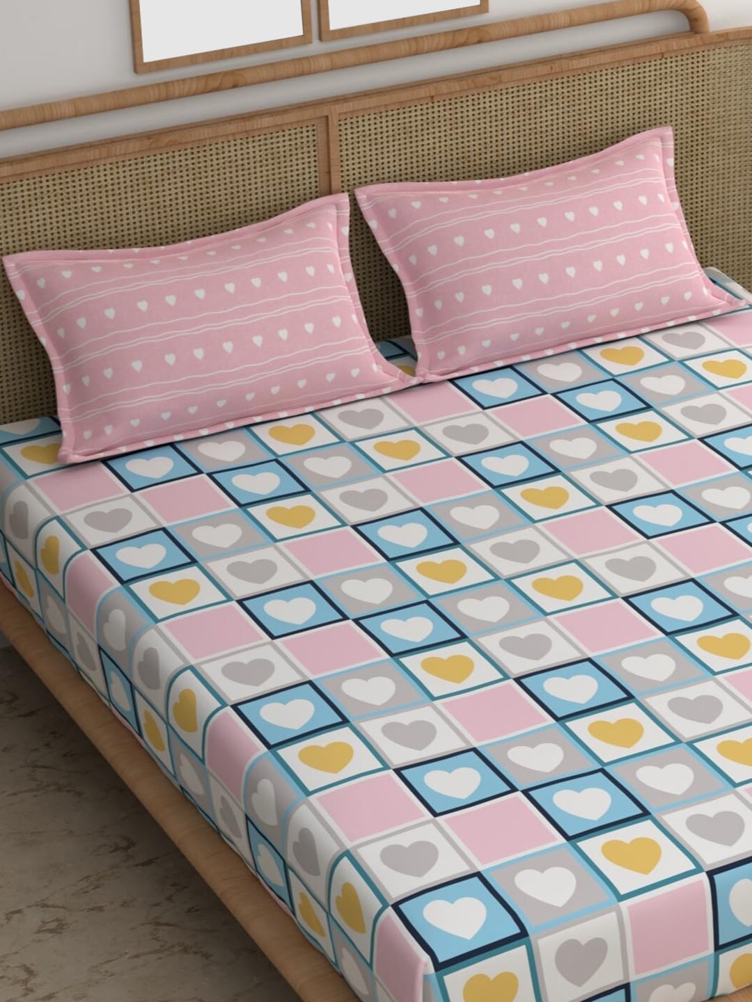 Super King Size Bedsheet For Double Bed With 2 Pillow Cover - 108 X 108 Inches, Pink & Blue | Handcrafted Using Traditional Techniques | Perfect For Gifting Anniversaries, Birthdays