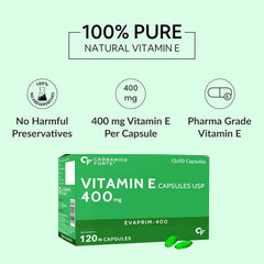 Carbamide Forte 400mg Vitamin E Capsules For Face And Hair 100% Natural Vitamin E Paraben Free | 120 Capsules , 250gm 0.5lbs