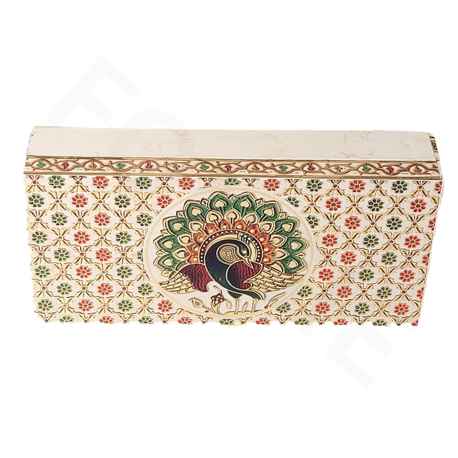Fancy Shagun Cash Box Or Gaddi Box For Gifting Money On Wedding, New Born Baby, Ring Ceremony Pattern1pc, Material - Wood, Colour - Peacock Pattern