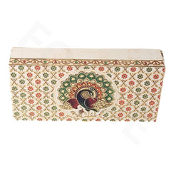 Fancy Shagun Cash Box Or Gaddi Box For Gifting Money On Wedding, New Born Baby, Ring Ceremony Pattern1pc, Material - Wood, Colour - Peacock Pattern