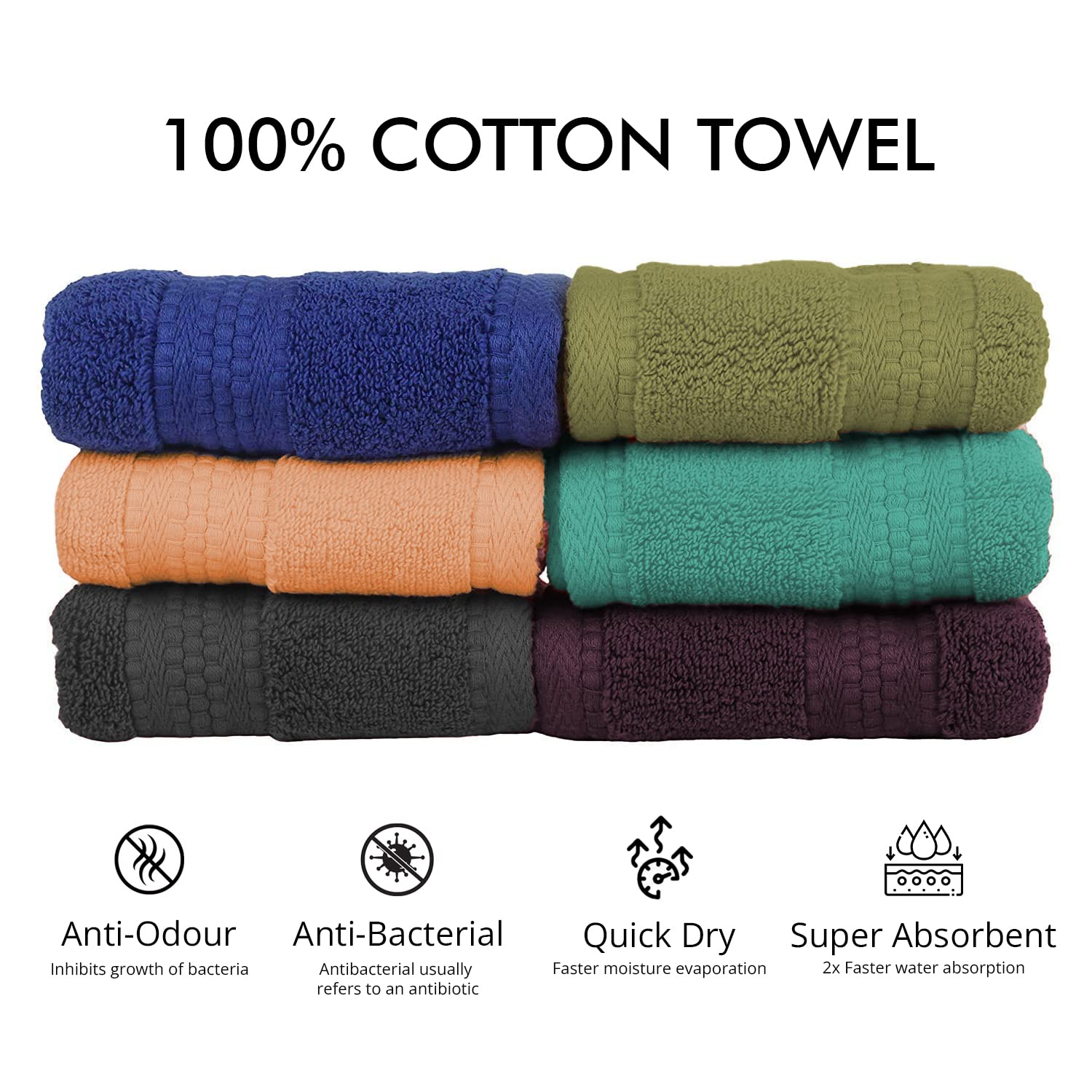 Cloth Fusion 100% Cotton Hand Towels 575 Gsm | Soft & Absorbent Gym Towel For Men Workout (Multicolour)- Set Of 6