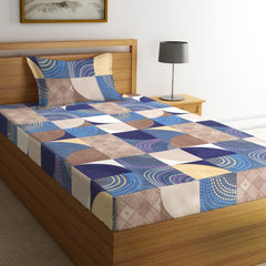 144 TC Microfiber Single Bedsheet With 1 Pillow Cover - 55 X 86 Inches, Blue & Brown | Soft To Touch & Comfortable | Natural Resistance To Shrinkage & Wrinkles