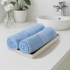 Earthy Fables Basic Hand Towel 400 Gsm | Pure Carded Cotton, Soft, Absorbent, Quick Dry & Skin-Friendly Towel - Pack Of 2 (Sky Blue)
