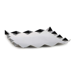 Designer Chrome Stainless Steel Square Platters, Large - Criss Cross Series | Corporate Gifting For Diwali - Zig Zag Serving Tray For Food Dessert Fruit Coffee Tea