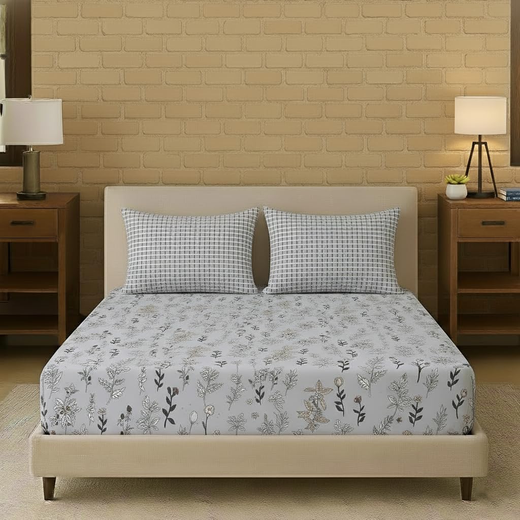 Twin Bed Size Elastic Fitted Bedsheet With 2 Pillow Covers - 42 X 78 Inches, Slate Blue | Best For Gifting, Housewarming, Anniversary, Friends Family