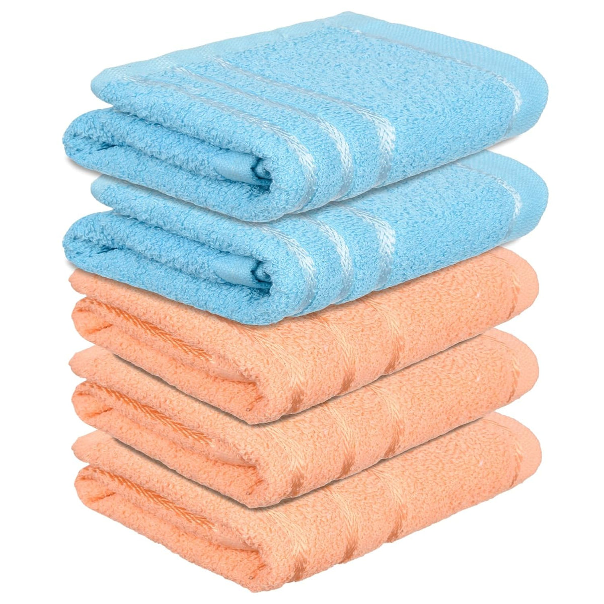 Kuber Industries Face Towel 1000 Gsm | Towels For Daily Use Workout Hand Towel | Lining Design | Pack Of 5 (Peach & Blue)