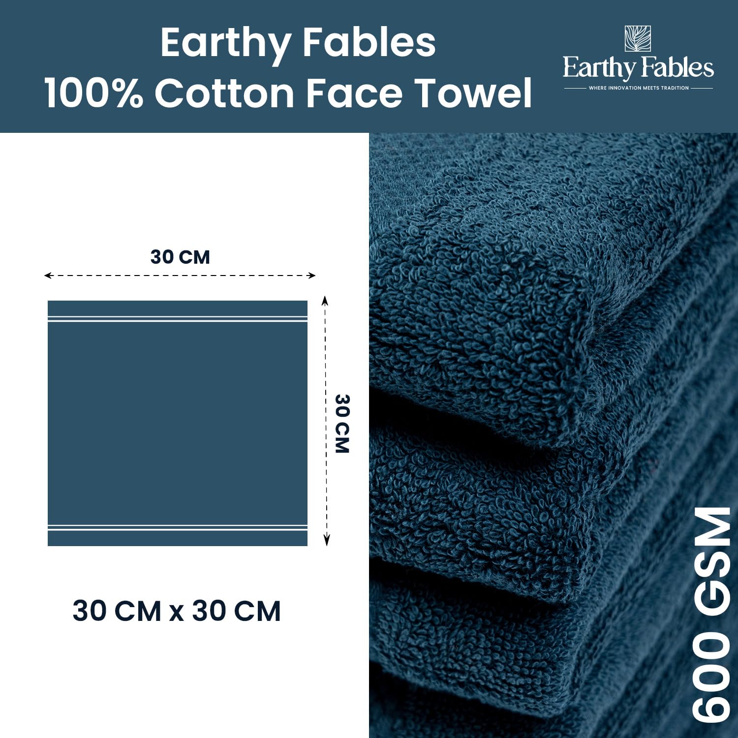 Earthy Fables Premium Face Towels 600 Gsm | Ultra Soft, Quick Dry & Highly Absorbent, For Gym, Travel & Acne-Prone Skin | Set Of 3 (Dark Teal)