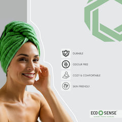 Eco Sense Body Wrap Bath Towel 300 Gsm With A Free Hair Wrap Towel- Adjustable, Soft, Super Absorbent To Quick Drying - Microfibre (Natural Green)