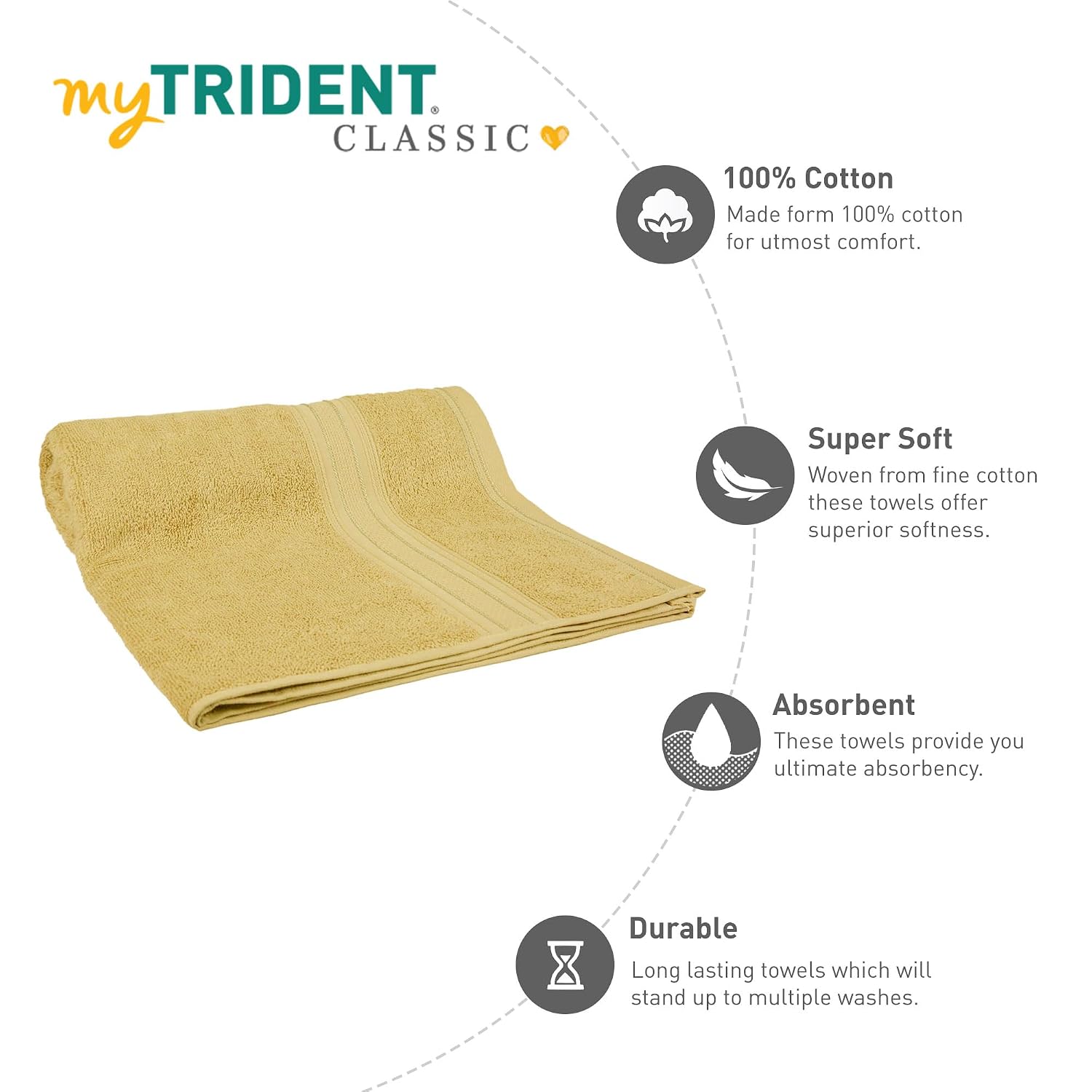 Mytrident Cotton Bath Towel 525 Gsm | For Men & Women Classic Towel 100% Cotton Bath Towel (Golden Haze)