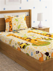 Kids Giraffe Single Bedsheet With 1 Pillow Cover - 55 X 86 Inches, Yellow | Durable, Long Lasting Fabric | Soft To Touch And Comfortable