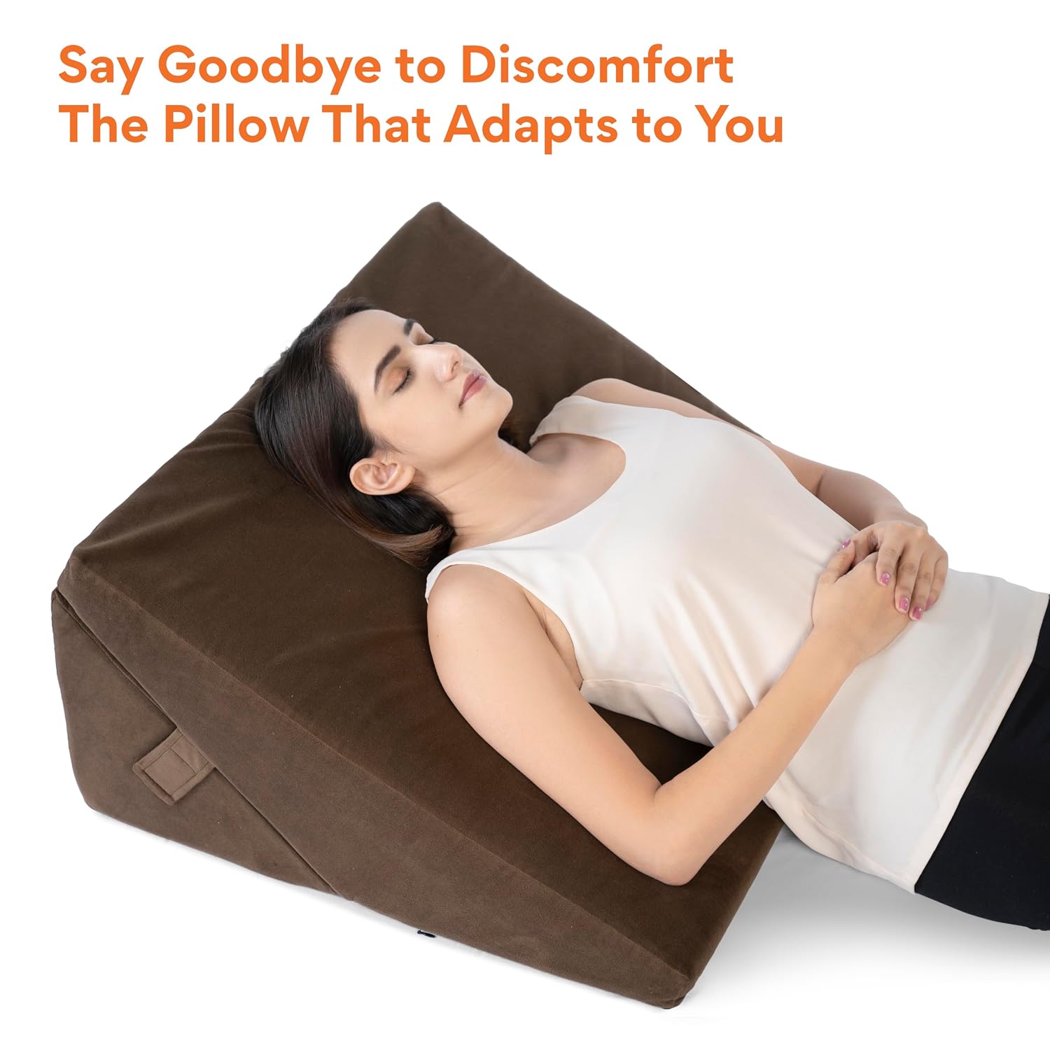 Memory Foam Bed Wedge Pillow For Sleeping, Wedge Pillow, Velvet Brown - XL Size - 24 X 24 X 12 Inch | Wedge Pillow For Back Support, Acid Reflux, Gerd, Snoring, Pregnancy, Adjustable