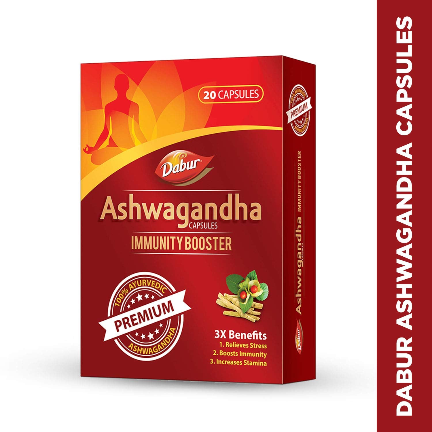 Dabur Ashwagandha Capsules Immunity Booster 100% Ayurvedic, Relieves Stress & Increases Stamina, Immunity Booster | 20 Capsules 50gm 0.1lbs