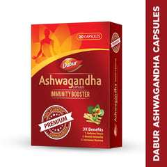 Dabur Ashwagandha Capsules Immunity Booster 100% Ayurvedic, Relieves Stress & Increases Stamina, Immunity Booster | 20 Capsules 50gm 0.1lbs