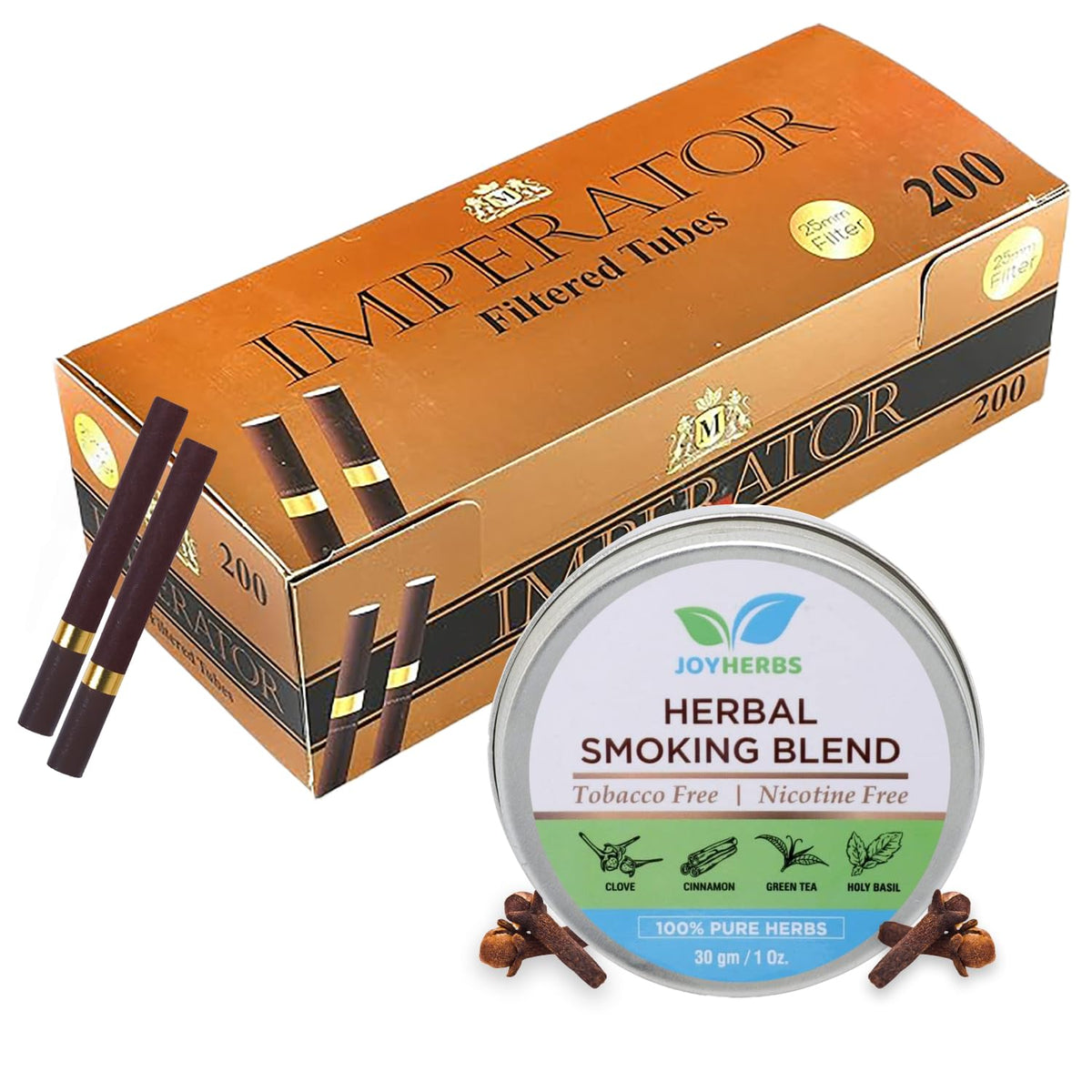 Natural & Ayurvedic Herbal Smoking Blend 1 Pack (1 Oz/ 30g Can) With Seduce-Brown-Tube 200 Tubes Per Box - Tobacco-Free & Nicotine-Free Smoking Mixture