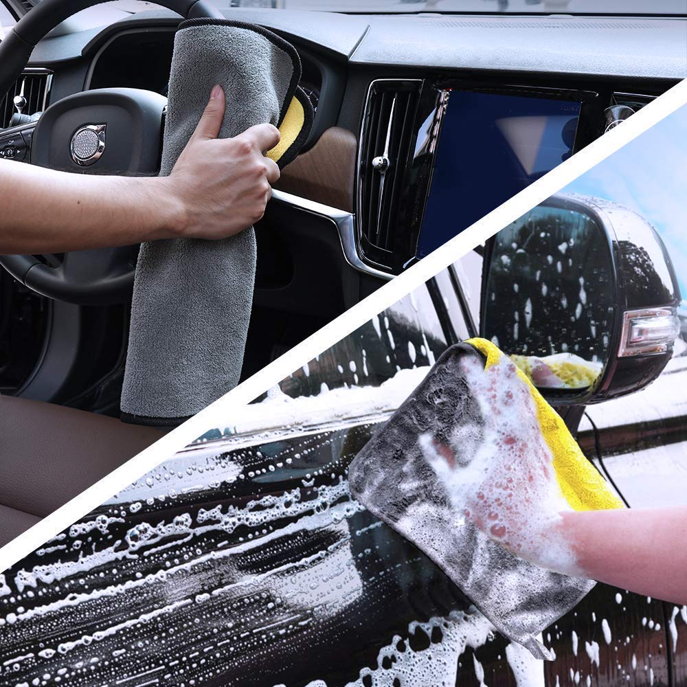 Hsr Car Accessices Cleaning 500 Gsm Microfiber Towel For Car Cleaning & Detailing - Dual Sided, Extra Thick Plush Microfiber Cloth (Pack Of 4) | Yellow & Grey