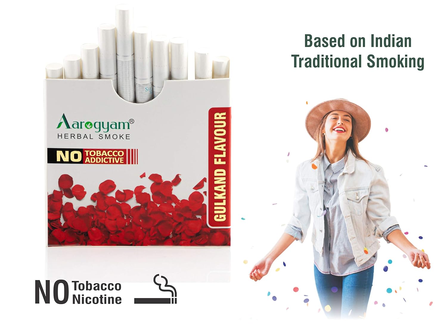 Aarogyam Herbals Tobacco & Nicotine Free Flavor Cigarette For Relieve Stress And Mood Enhance Of Smokers - Mint Double Apple Gulkand Flavour - Pack Of 3 30 Sticks