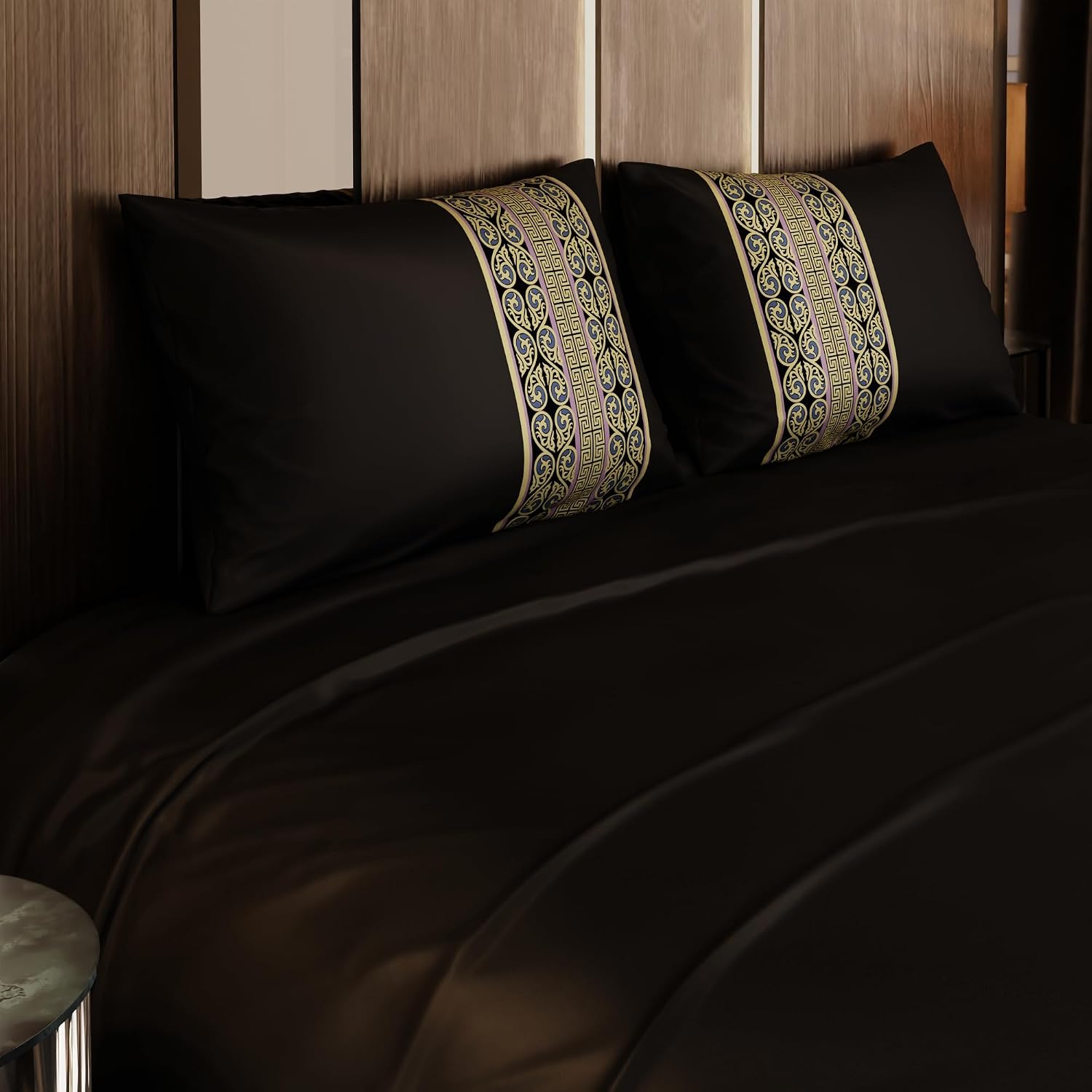 Super King Bedsheet With 2 Pillow Covers - 108 X 108 Inches, Black | Hypoallergenic, Breathable, Gentle On Skin & Hair, Fade & Wrinkle Resistant, Wedding Gift For Couples