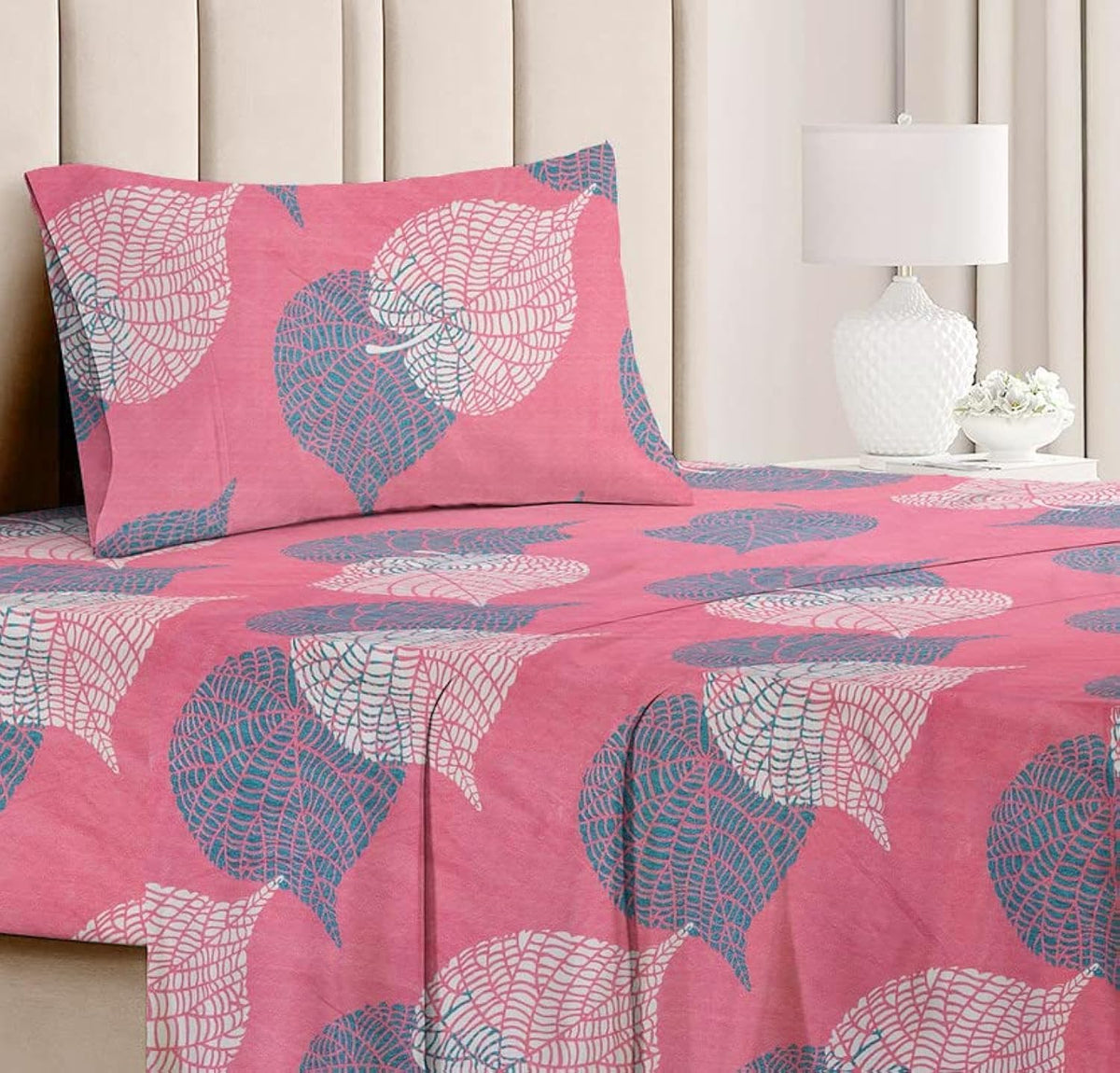 Premium 1 Single Size Bed Bedsheet And 1 Pillow Cover - 58 X 88 Inches, Light Pink | Super Soft Premium Brushed Glace Cotton Bedsheet