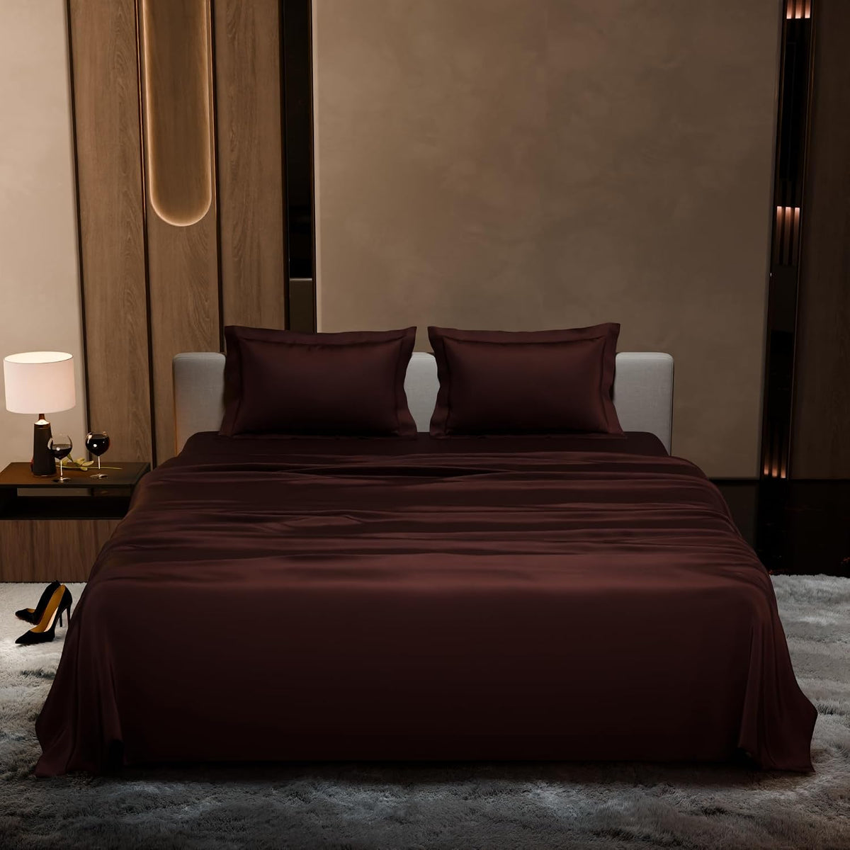 Satin Bedsheet King Size Bed With 2 Pillow Covers | 90 X 108 Inches, Hot Chocolate | Premium Bedding Set, Gifts For Couples, Wedding, Anniversary