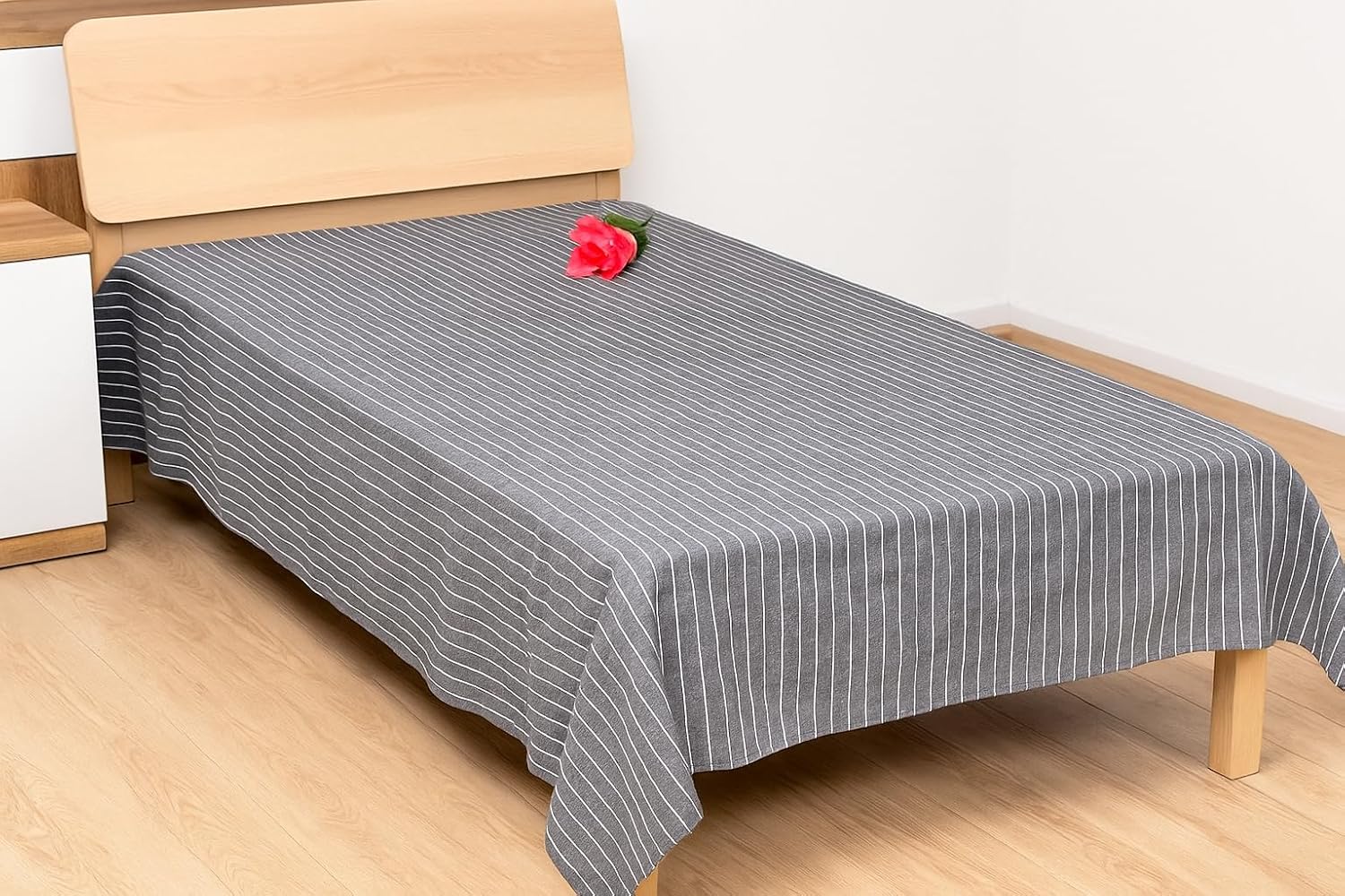 100% Cotton Single Bedsheet - 60 X 90 Inches, Grey | Suitable For Winter & Summer - Striped Traditional Bedsheet Design