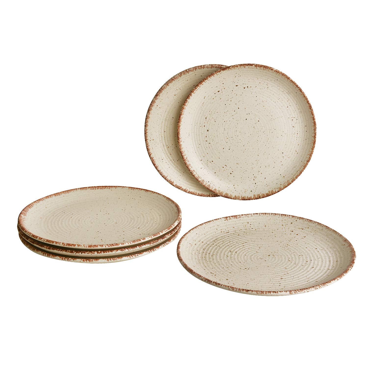 Hand Glazed Ceramic Dinner Serving Plates Set Of 6 - 10 Inches, Off White & Brown | Full Plates - Ceramic Platter