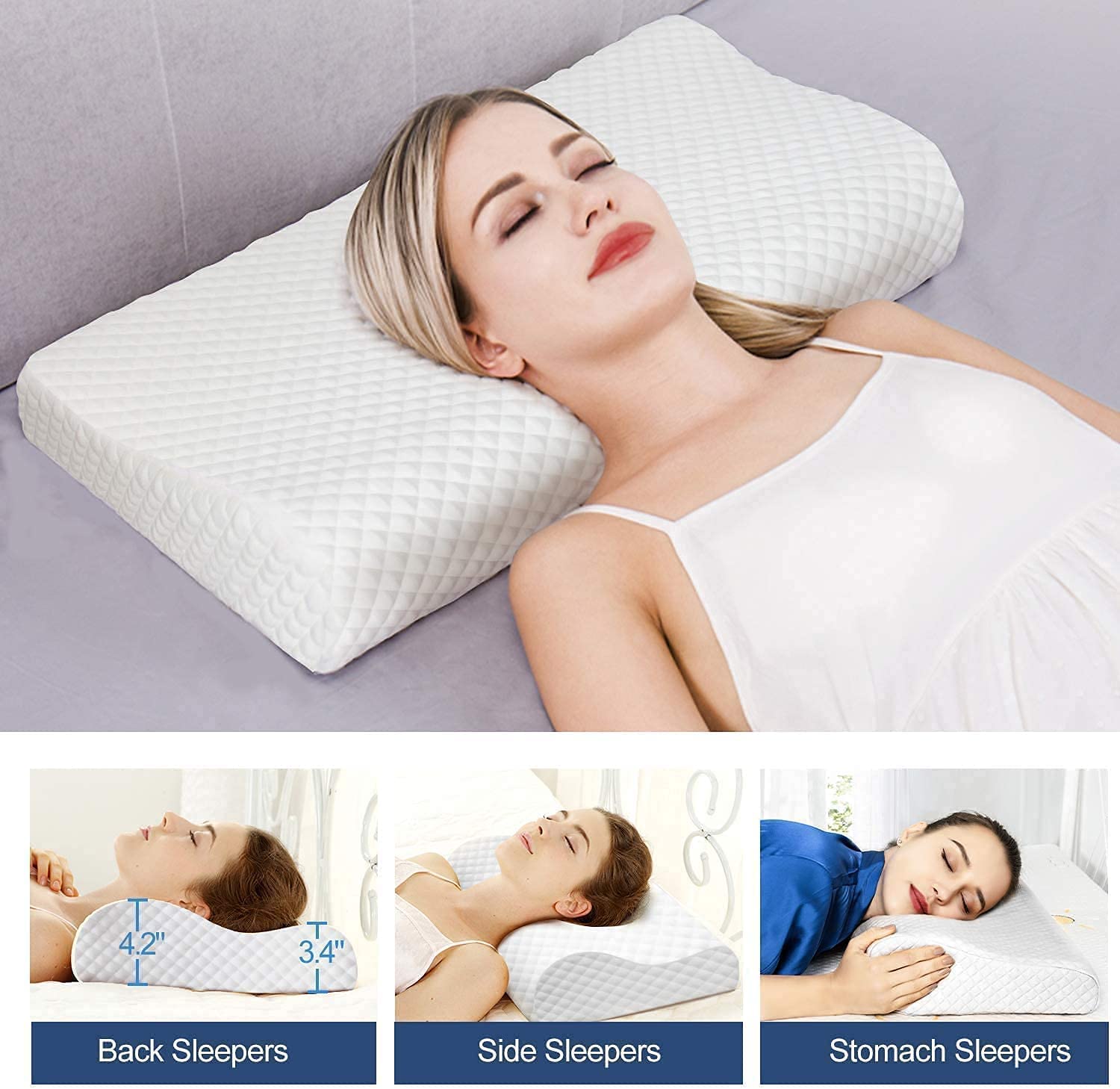 Memory Foam Pillow For Sleeping, Contour Cervical Orthopedic Pillow - White, Standard Size | For Neck & Shoulder Pain Relief, Ergonomic Cervical Pillow, Neck Support, Adjustable Pillow