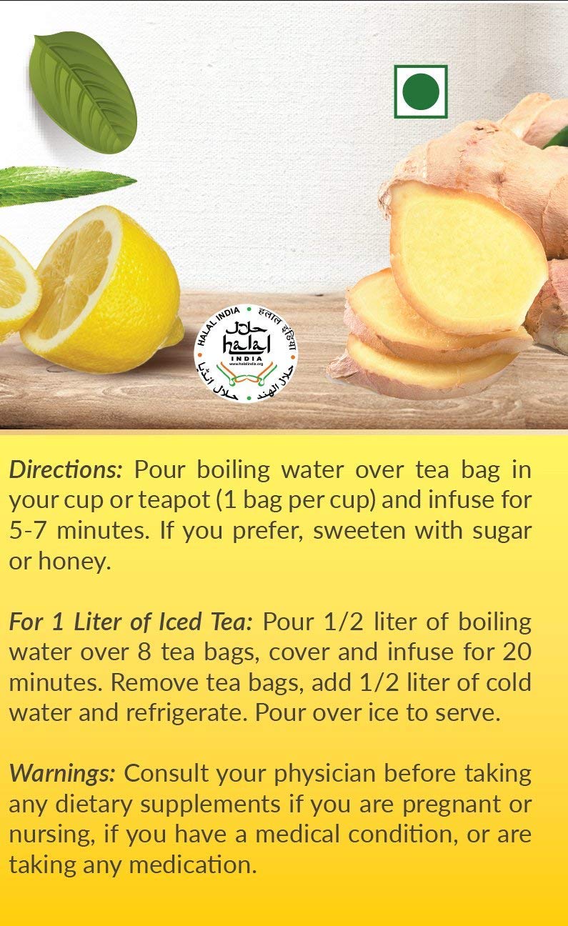 Grenera Moringa Lemon Ginger Infusion Tea - 20 Tea Bags | Herbal Dietary Supplement - Caffeine Free, Non-GMO, Gluten Free, Staple Free