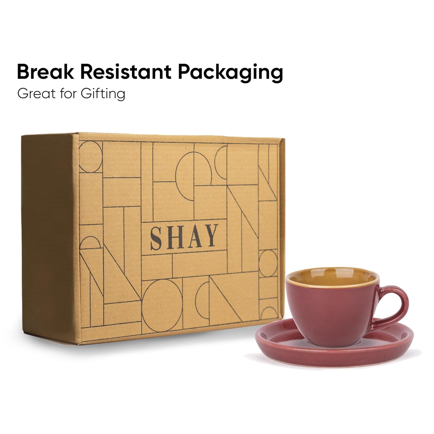 Ceramic Espresso Cup Set Of 2 - 100ml Each, Burgundy | 2 Espresso Cups & 2 Saucers With Glossy Finish - Espresso Cup Ceramic | Espresso Cups Small - Microwave Safe & Dishwasher Safe