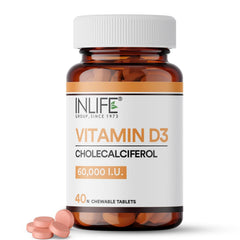 Inlife Vitamin D3 60000 IU Chewable Tablets | Cholecalciferol Supplement For Men And Women 40 Tablets, Once A Week | 100gm 0.2lbs