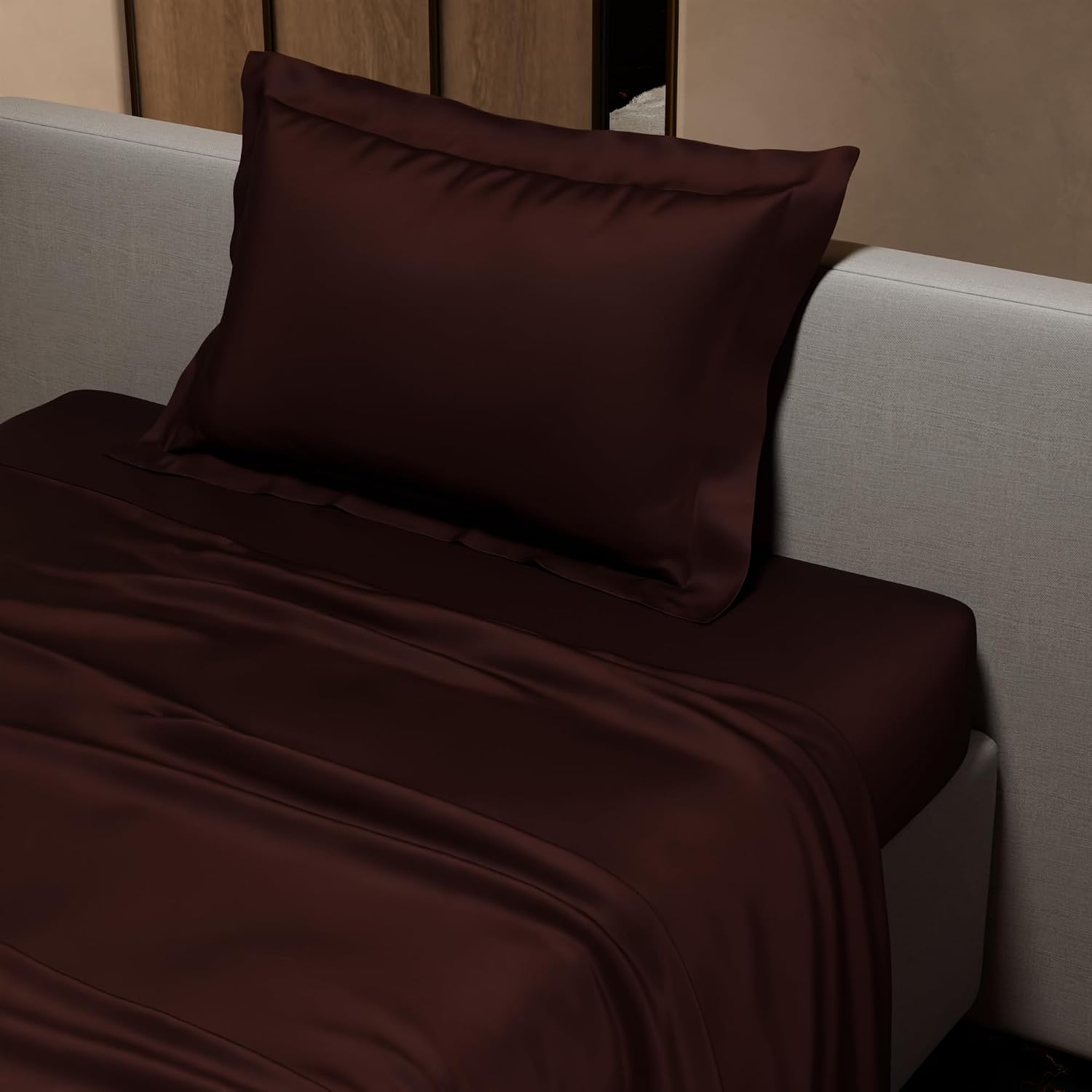Single Bedsheet With 1 Pillow Cover - 60 X 90 Inches, Dark Brown | Premium Bedding Set, Home Decor, Wedding Gift For Couples, Housewarming, Anniversary