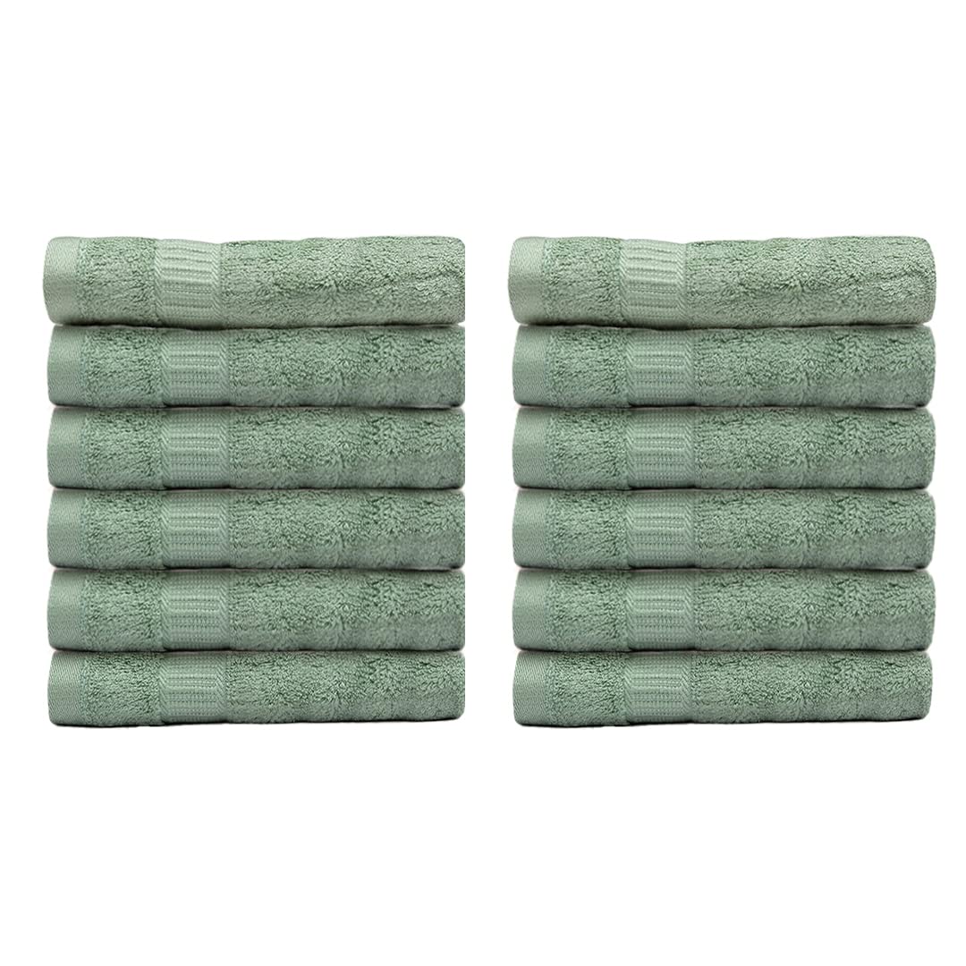 Mush 100% Bamboo Face Towel 2400 Gsm | Ultra Soft, Absorbent, Quick Dry Towels For Facewash, Gym, Pool, Sports, & Travel - Olive Green (Pack Of 12)